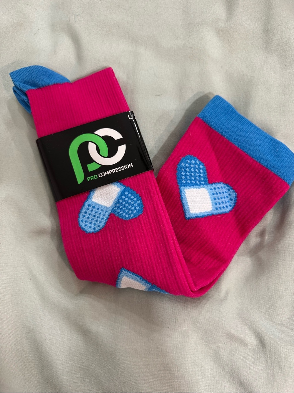 Pro Compression Women’s Pink & Blue Heart-Accent Compression Socks